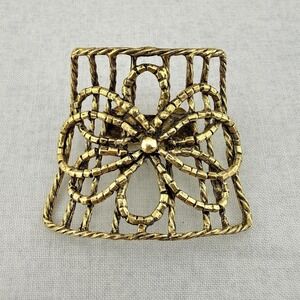 Vtg Signed‎ MUSI Single Shoe Clip Gold Tone Mod Pop Floral Bow Open Braid 2" MCM